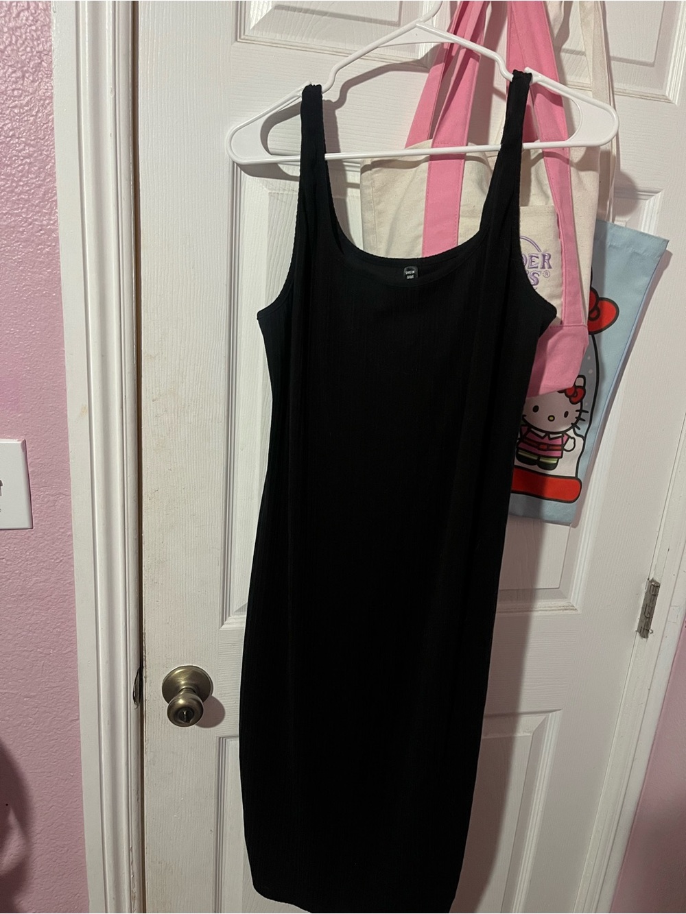 SHEIN Black Ribbed Midi Tank Dress